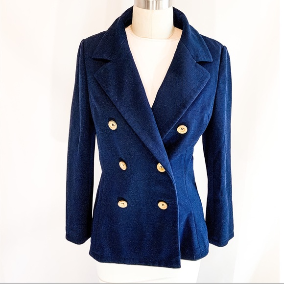 Neiman Marcus vintage 1970s double breasted navy blue blazer - Picture 2 of 7